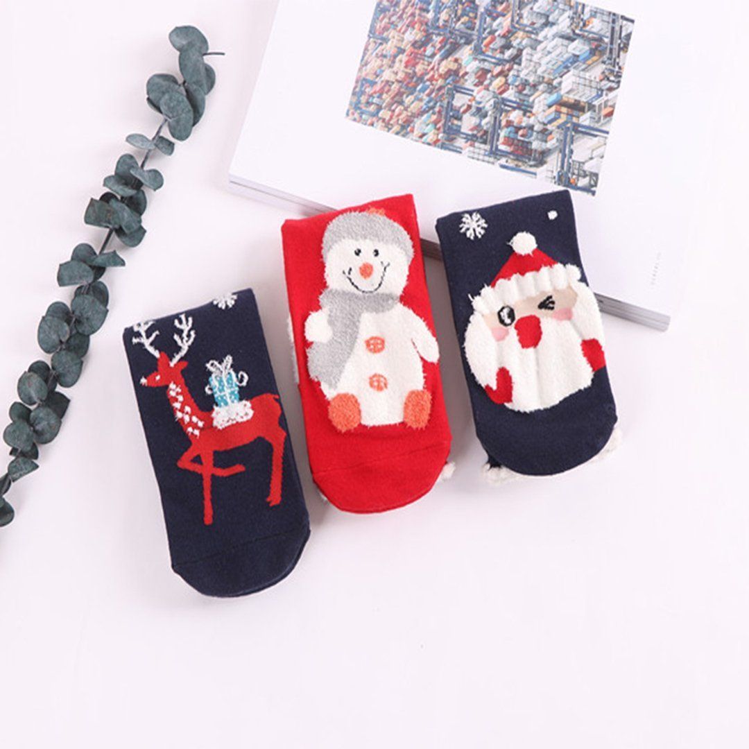 Weihnachts-Comic-Muster Socken, 3 Paare