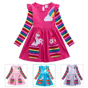 Mädchen Einhorn-Regenbogen-Streifen Kleid